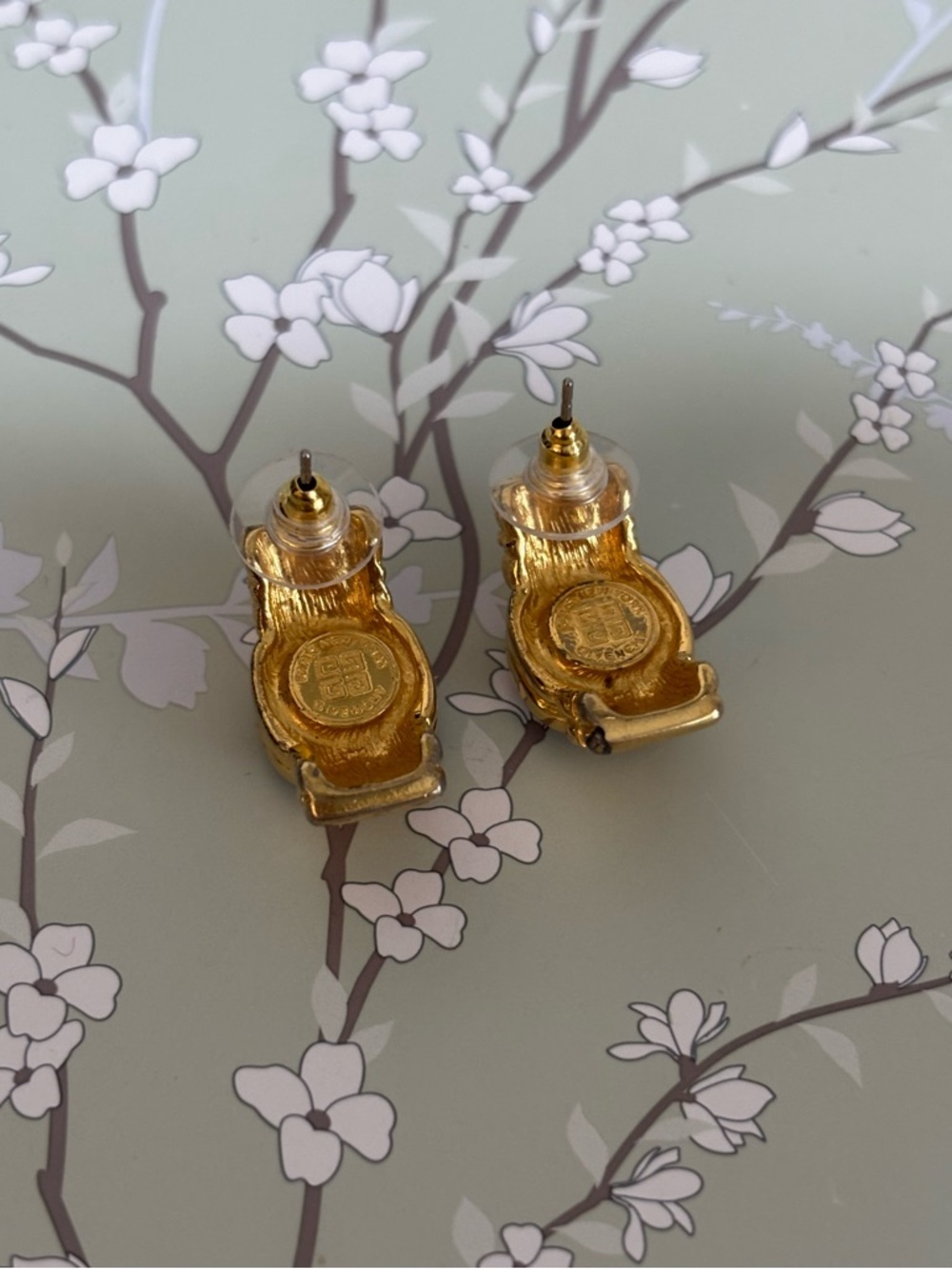 Vintage Givenchy Stamped Gold-Tone Earrings with Deep Purple Accents - Picture 5 of 9